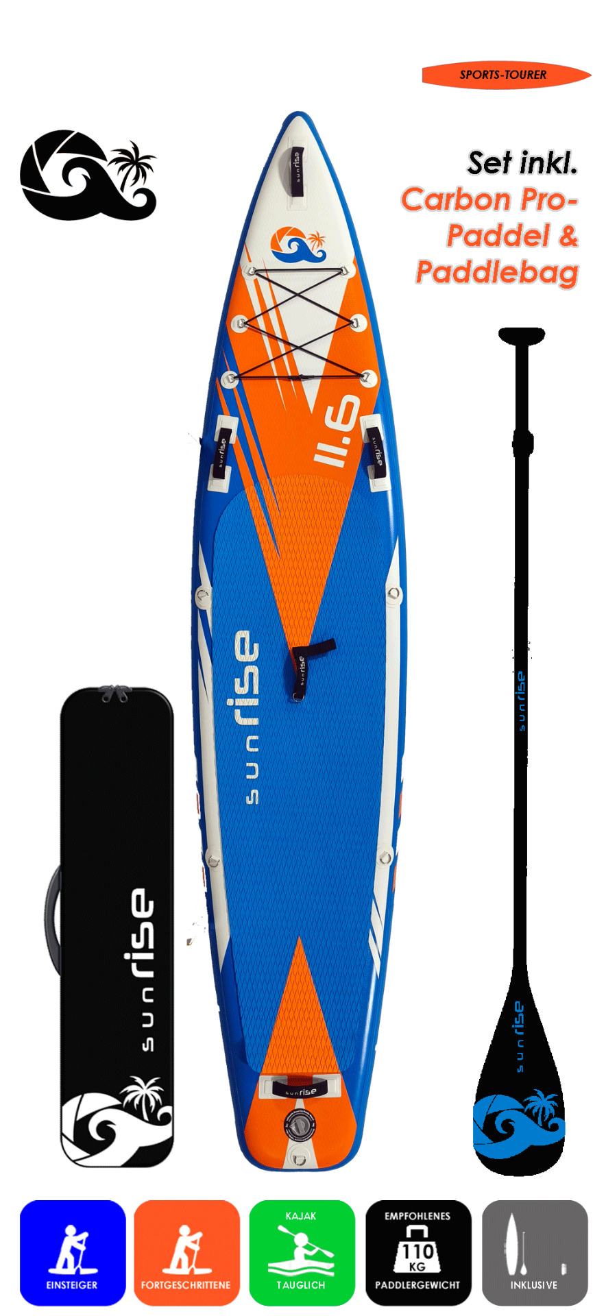 sunRISE 11.6x29 Top with Enduro Paddel und Paddelbag
