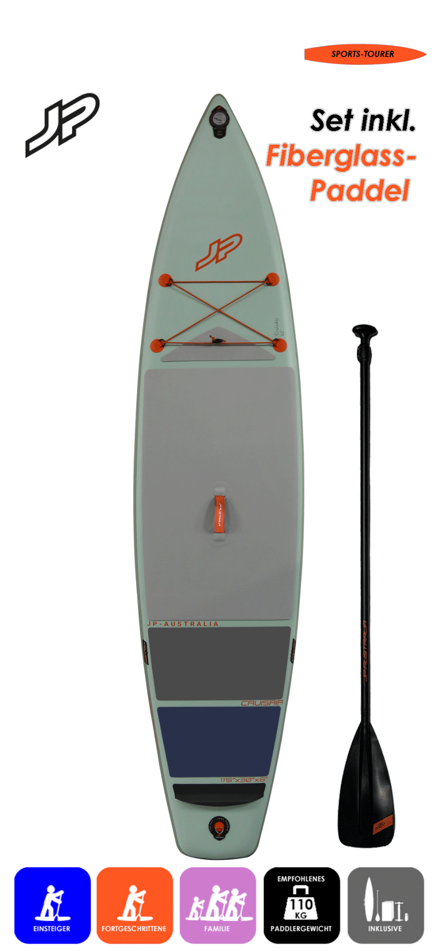JP AUSTRALIA Cruis Air 11.6x30 LC mit Glass Nylon 88 Paddel