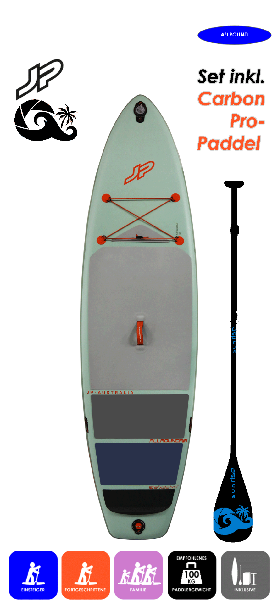 JP AUSTRALIA 10.6x32 LC mit Enduro Carbon Pro 94 Paddel