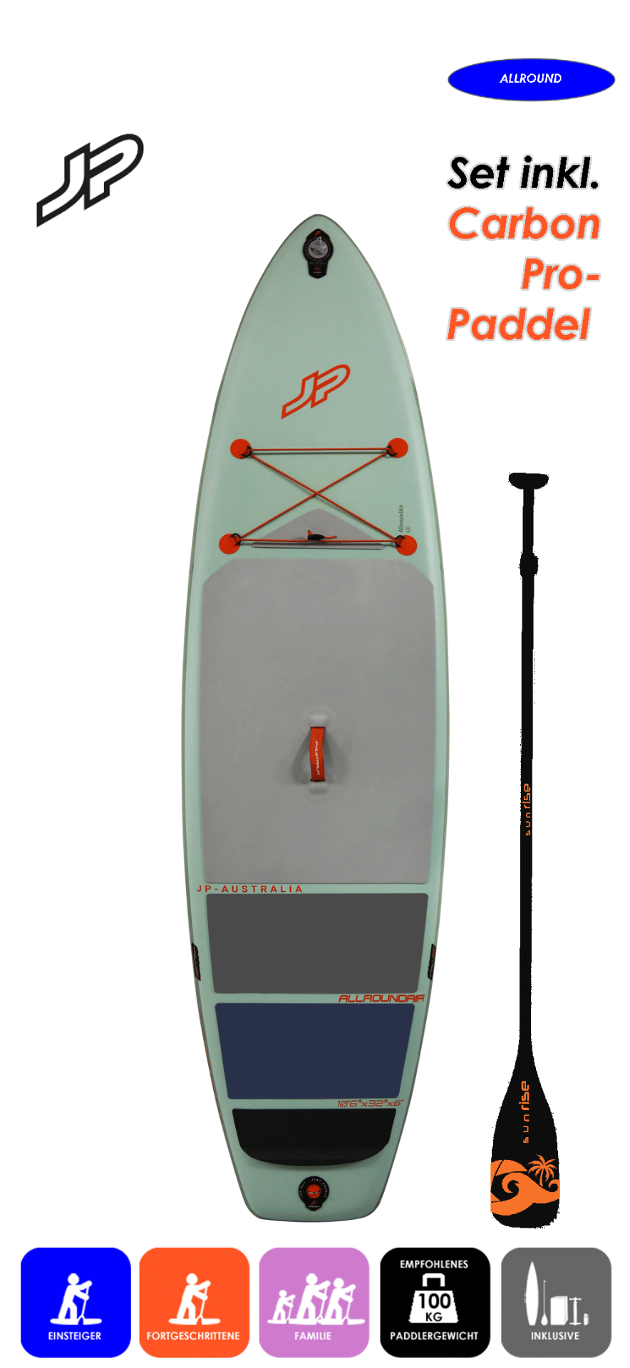 JP AUSTRALIA 10.6x32 LC mit Lima Carbon Pro 84 Paddel