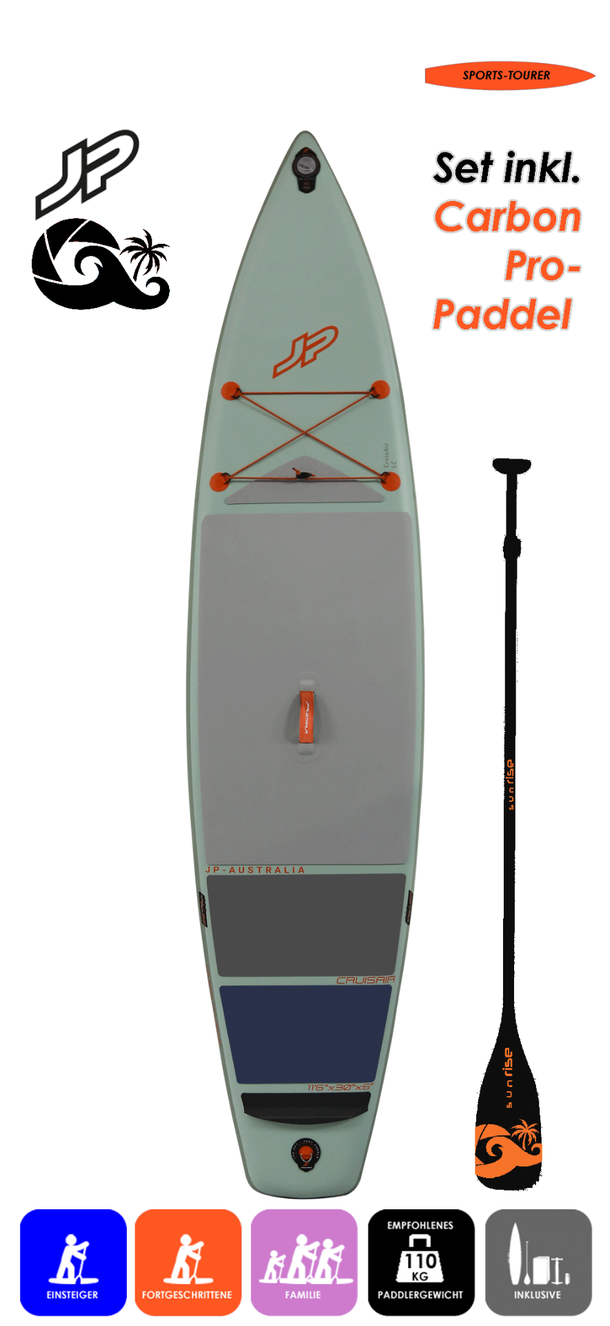 JP AUSTRALIA CruisAir 11.6x30 LC mit Lima Carbon Pro 84 Paddel