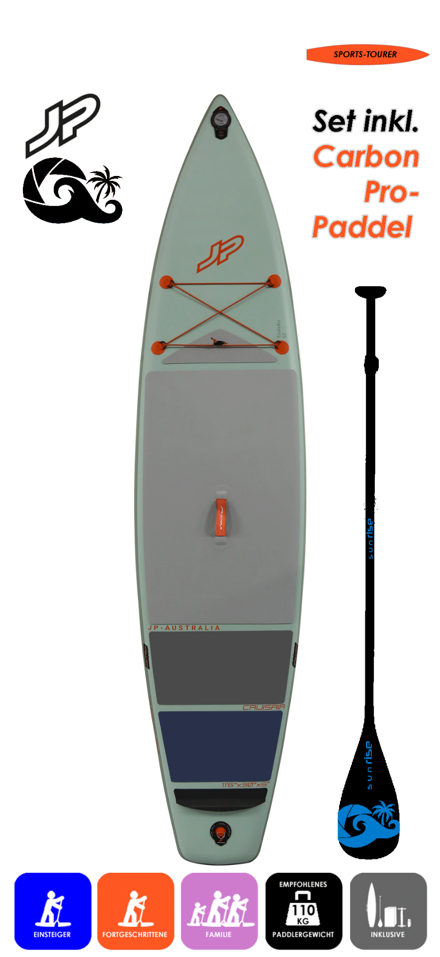 JP AUSTRALIA CruisAir 11.6x30 LC mit Enduro Carbon Pro 94 Paddel