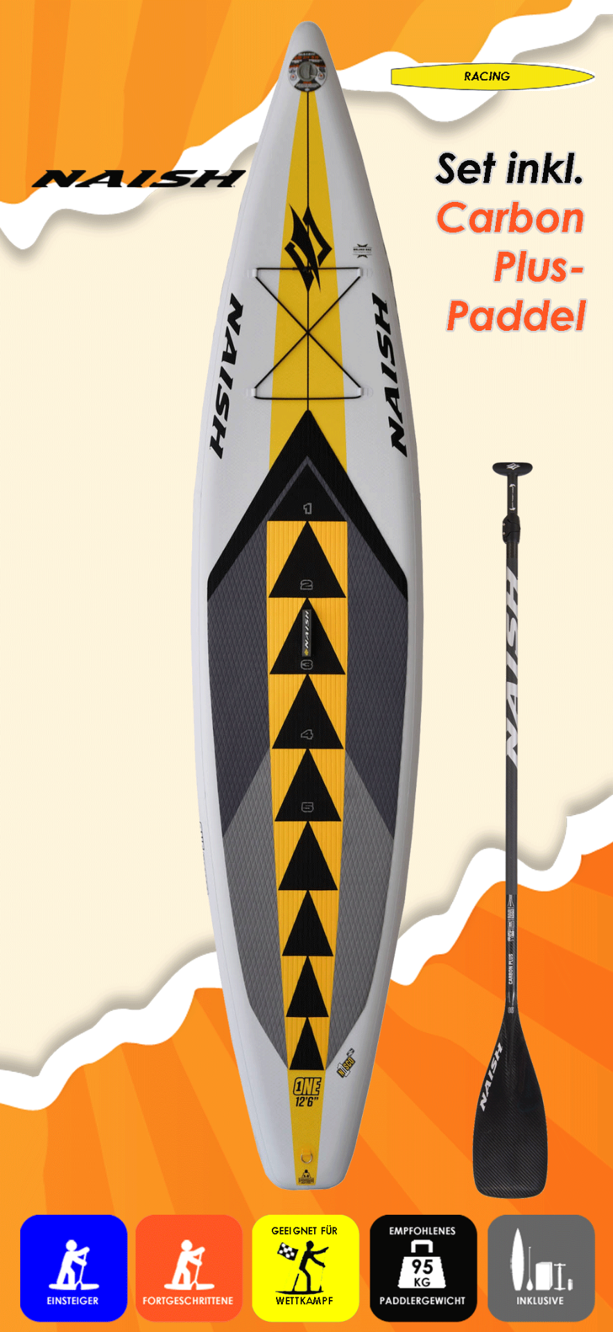 Naish One 12.6x30 mit Carbon Plus Paddel