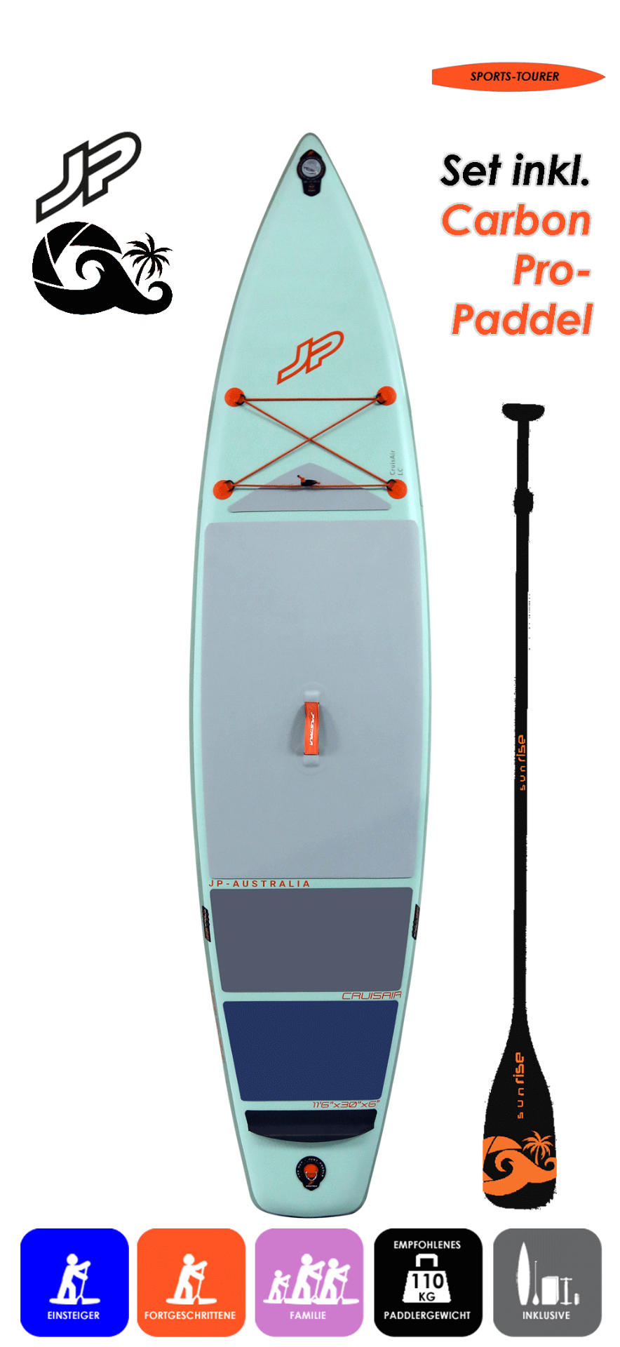 JP AUSTRALIA Cruis Air 11.6x30 LC mit Lima Carbon Pro Paddel