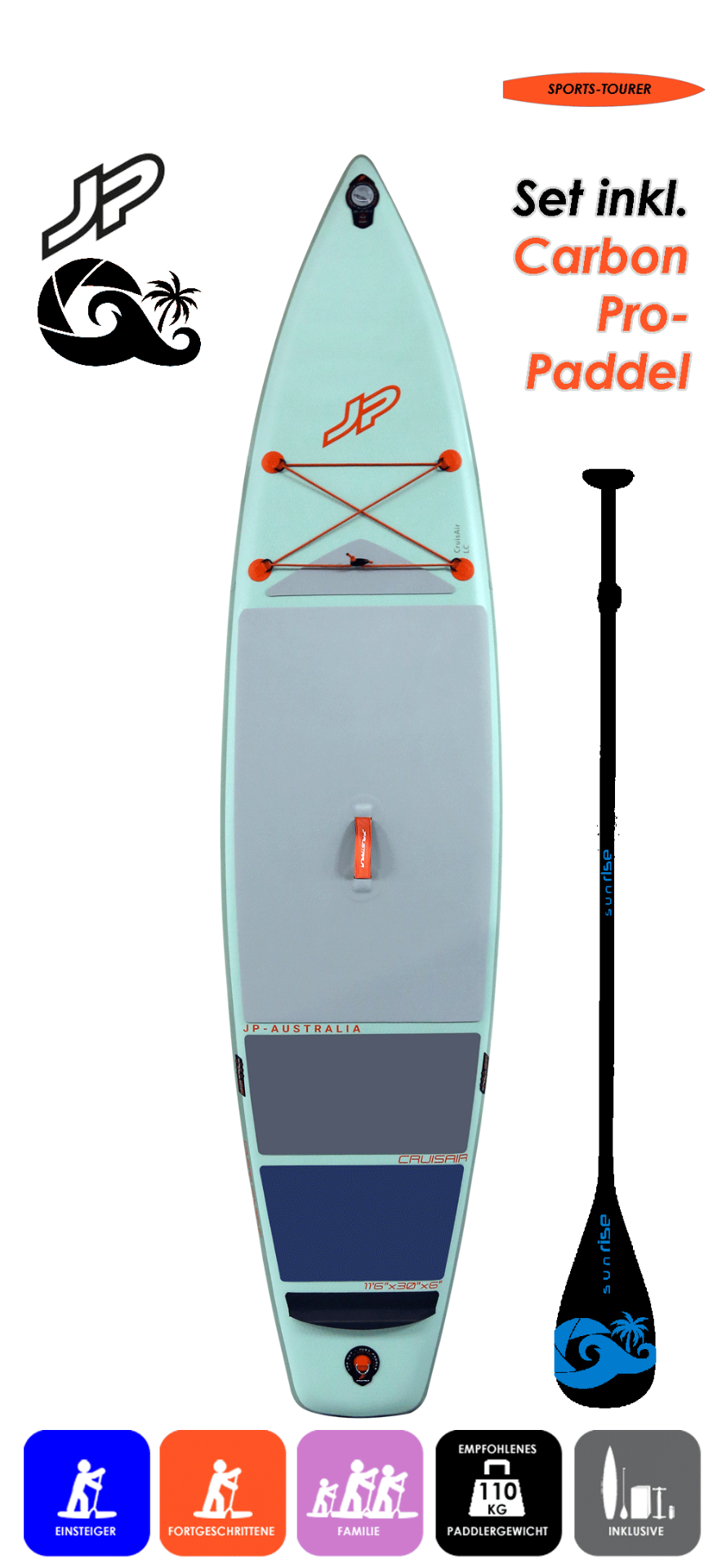 JP AUSTRALIA Cruis Air 11.6x30 LC mit Enduro Carbon Pro Paddel