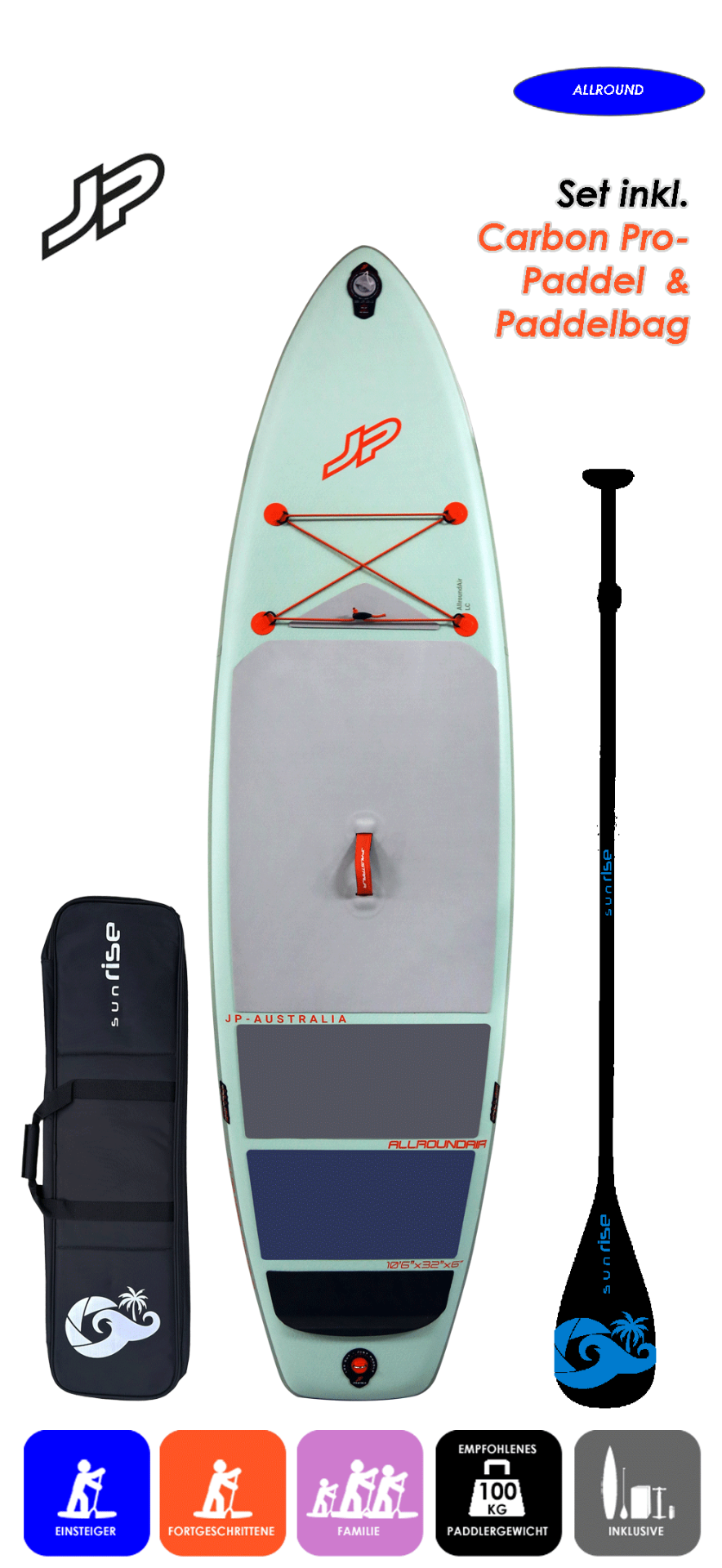 JP AUSTRALIA Allround Air 10.6x32 LC mit Enduro Carbon Pro Paddel & Paddelbag