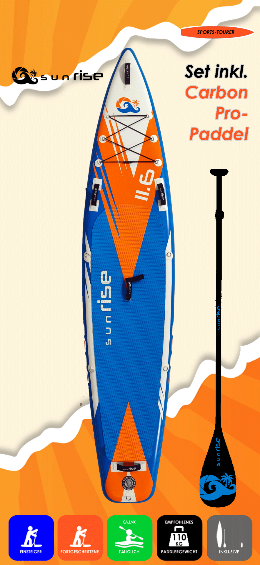 Hot Deal: sunRISE 11.6x29 mit Enduro Carbon Pro 94 Paddel